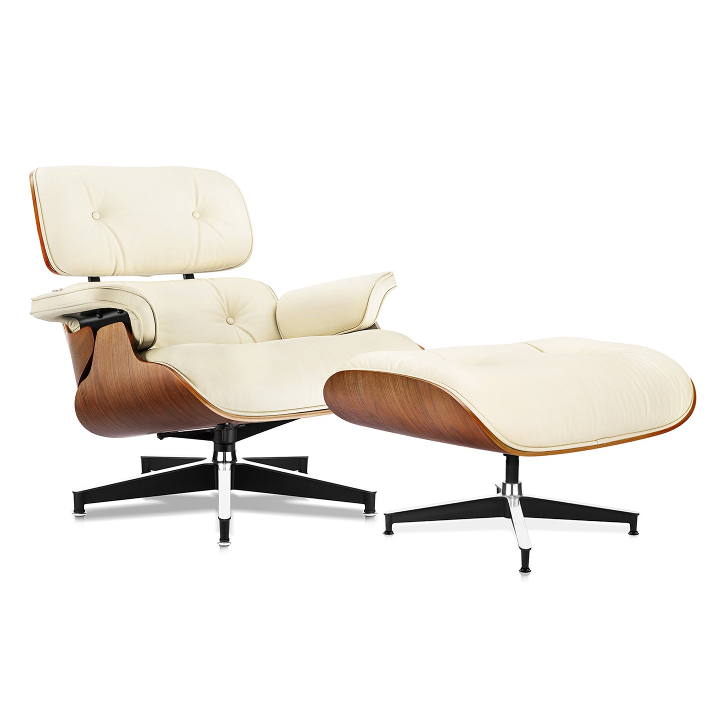 Top Grain Leather, Mid Century Chaise Lounge Chair and Ottoman, Modern Chair Classic Design, Walnut Wood, Heavy Duty Base Support for Living Room Office