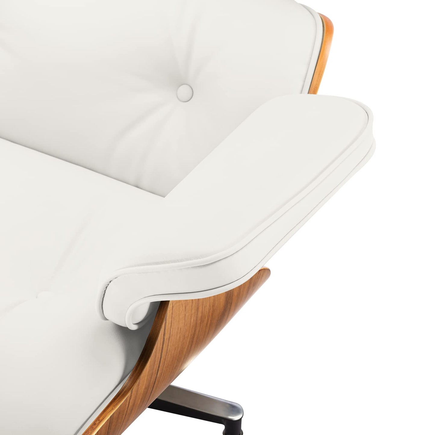 Chaise Lounge Chair with Ottoman Premium Aniline Leather Top Grain Leather High-Resilience Foam Cushions Mid Century Modern Ergonomic Design for Living Room Study Lounge Office Walnut White