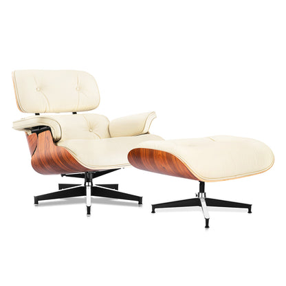 Top Grain Leather, Mid Century Chaise Lounge Chair and Ottoman, Modern Chair Classic Design, Palisander Wood, Heavy Duty Base Support for Living Room Office