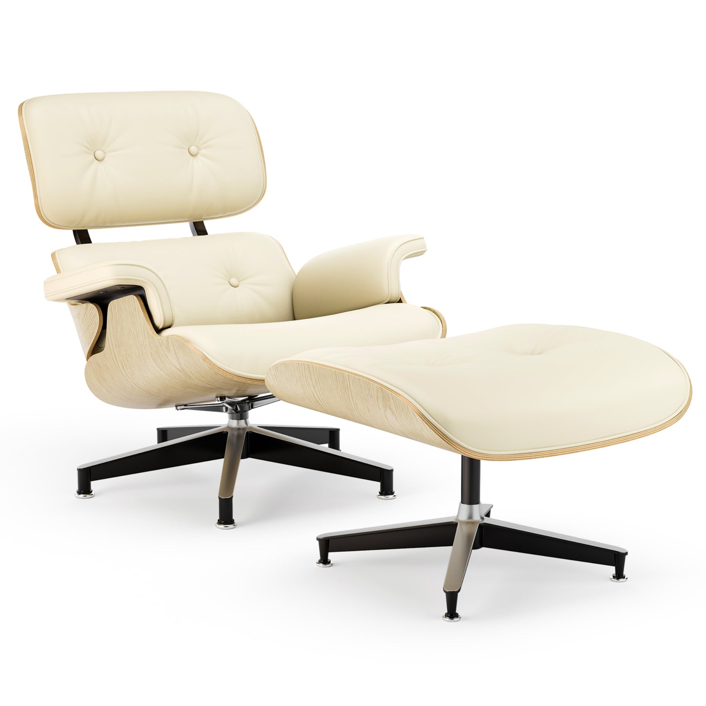 Top Grain Leather, Mid Century Chaise Lounge Chair and Ottoman, Modern Chair Classic Design, Ash Wood, Heavy Duty Base Support for Living Room Office