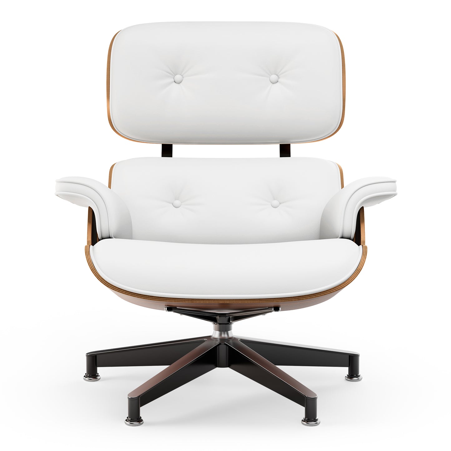 Top White PU Leather, Mid Century Chaise Lounge Chair and Ottoman, Modern Chair Classic Design, Palisander Wood, Heavy Duty Base Support for Living Room Office