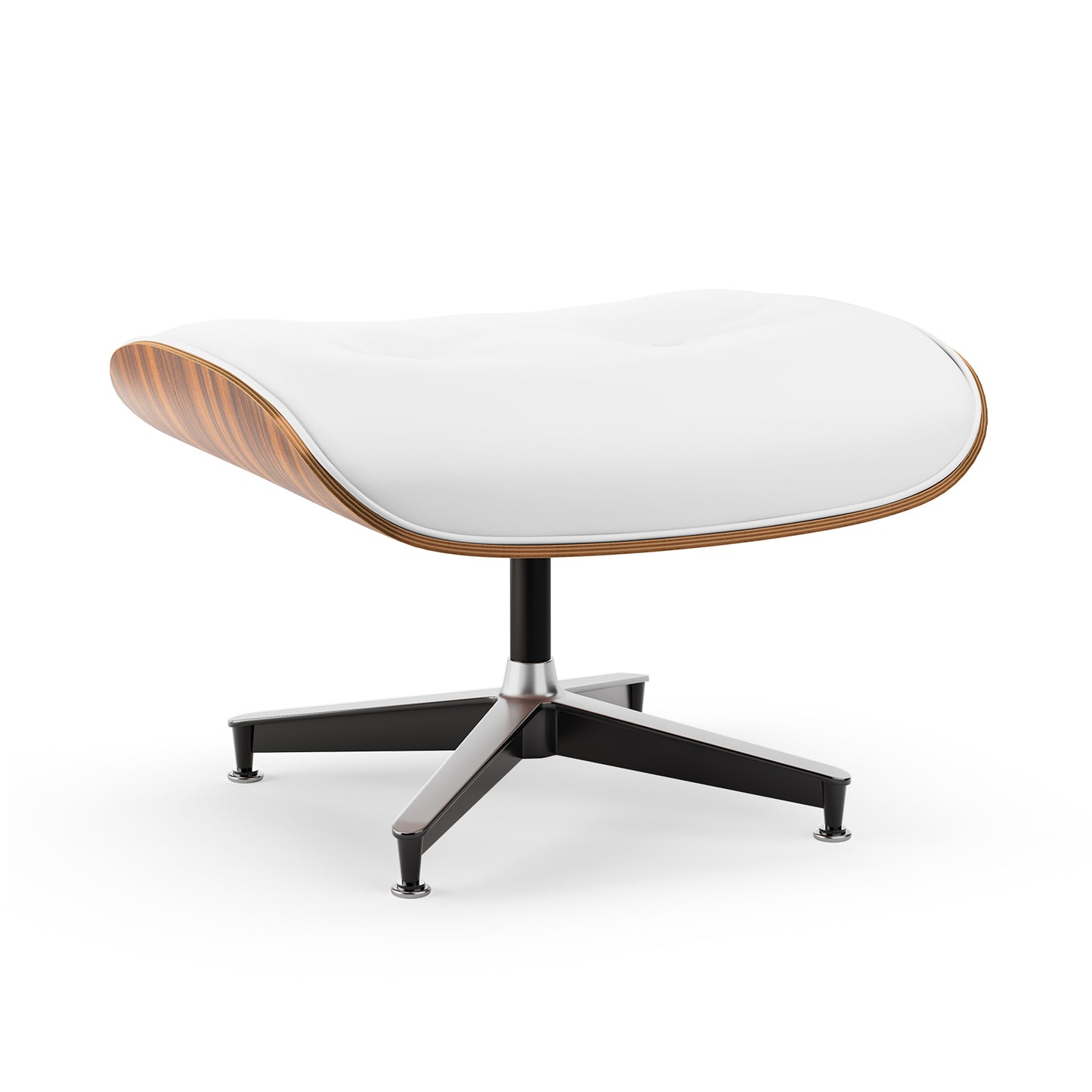 Top White PU Leather, Mid Century Chaise Lounge Chair and Ottoman, Modern Chair Classic Design, Palisander Wood, Heavy Duty Base Support for Living Room Office