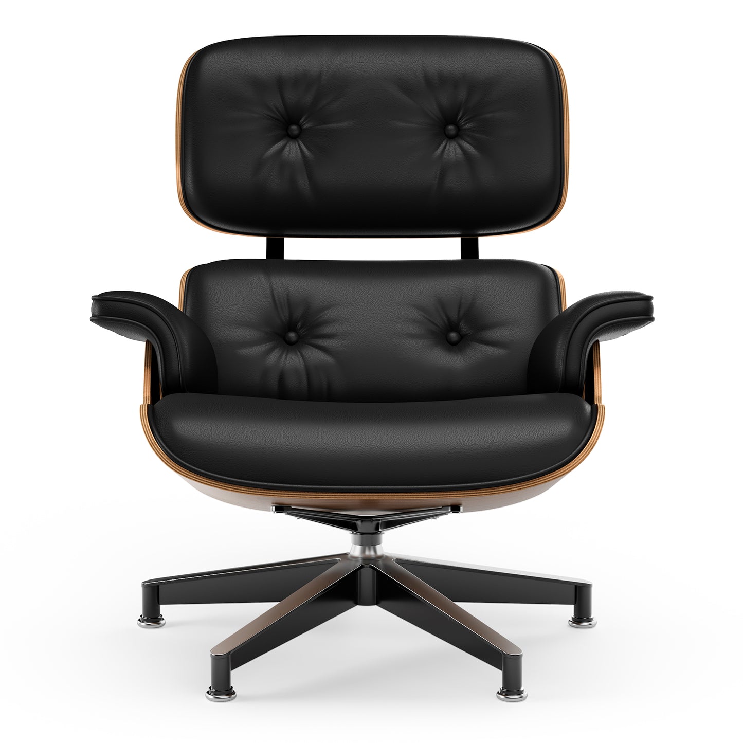 Top Black PU Leather, Mid Century Chaise Lounge Chair and Ottoman, Modern Chair Classic Design, Palisander Wood, Heavy Duty Base Support for Living Room Office