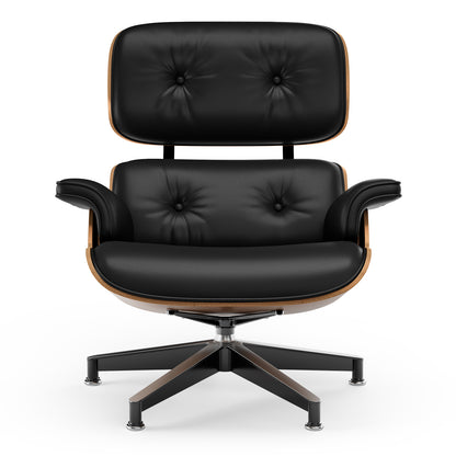 Top Black PU Leather, Mid Century Chaise Lounge Chair and Ottoman, Modern Chair Classic Design, Palisander Wood, Heavy Duty Base Support for Living Room Office