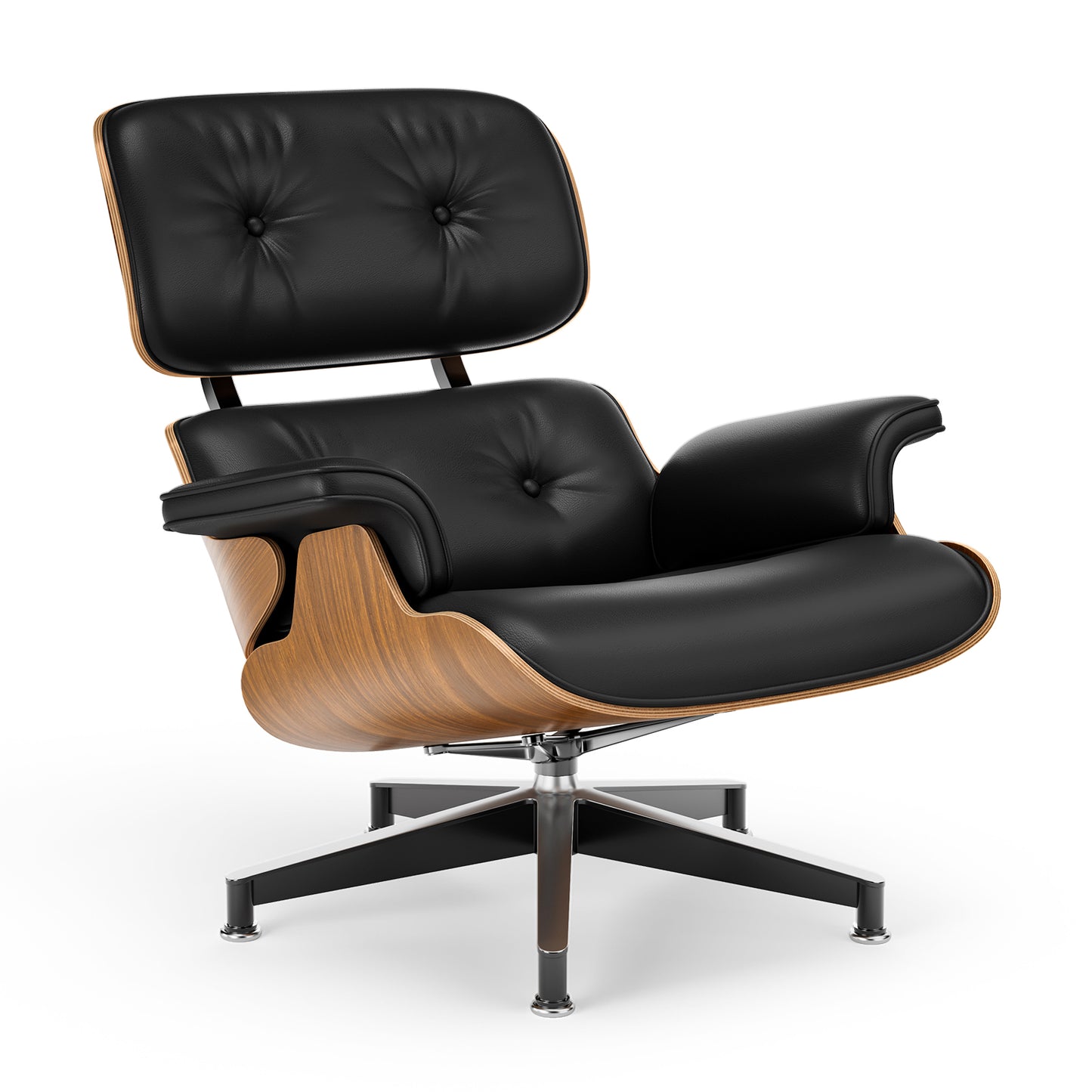 Top Black PU Leather, Mid Century Chaise Lounge Chair and Ottoman, Modern Chair Classic Design, Palisander Wood, Heavy Duty Base Support for Living Room Office