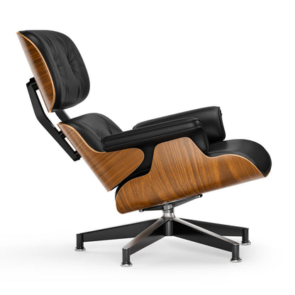 Top Black PU Leather, Mid Century Chaise Lounge Chair and Ottoman, Modern Chair Classic Design, Palisander Wood, Heavy Duty Base Support for Living Room Office