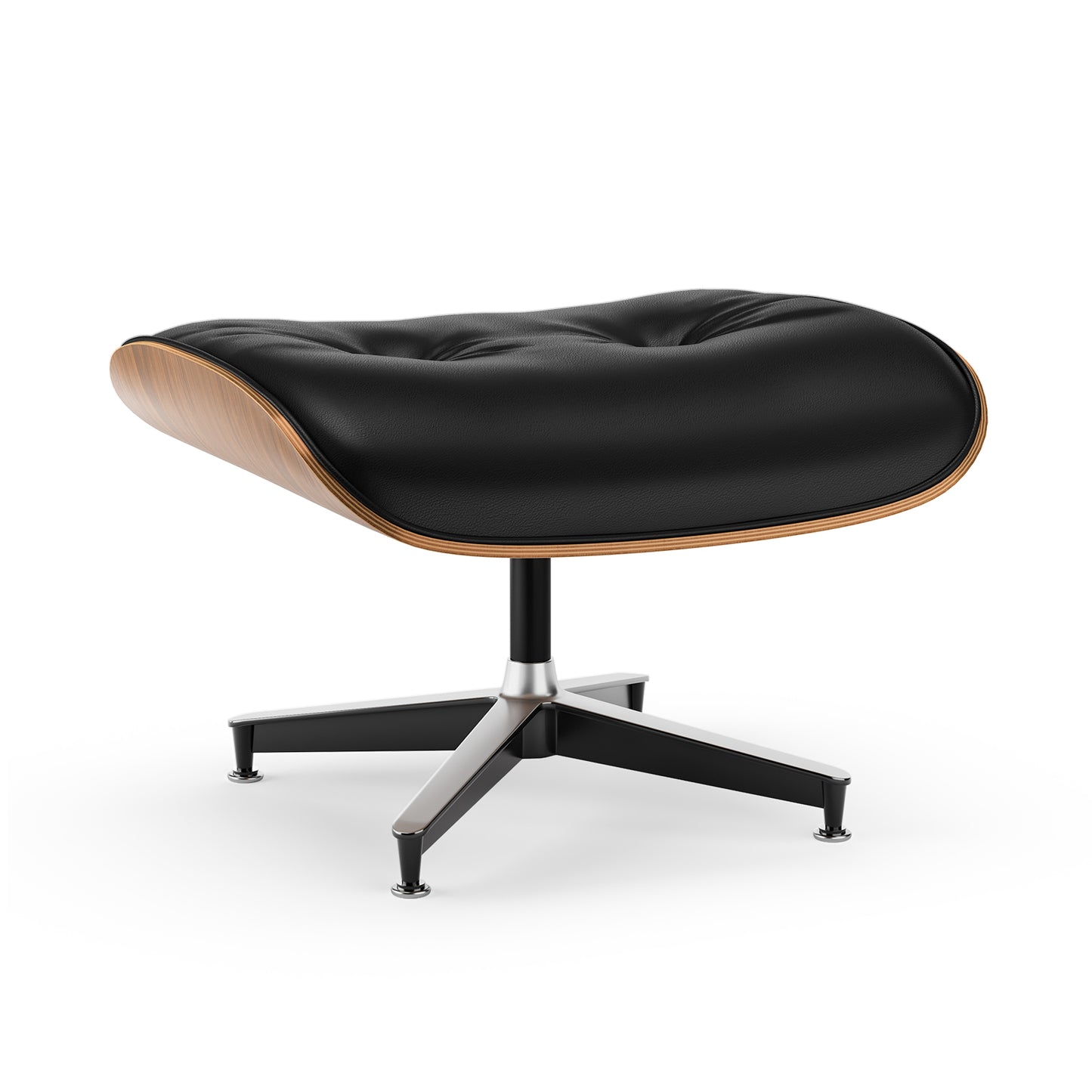 Top Black PU Leather, Mid Century Chaise Lounge Chair and Ottoman, Modern Chair Classic Design, Palisander Wood, Heavy Duty Base Support for Living Room Office