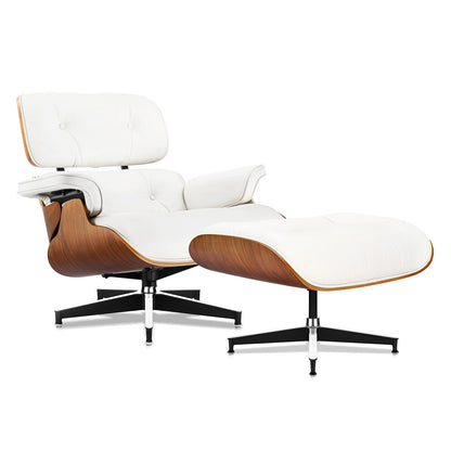 Top Grain Leather, Mid Century Chaise Lounge Chair and Ottoman, Modern Chair Classic Design, Walnut Wood, Heavy Duty Base Support for Living Room Office