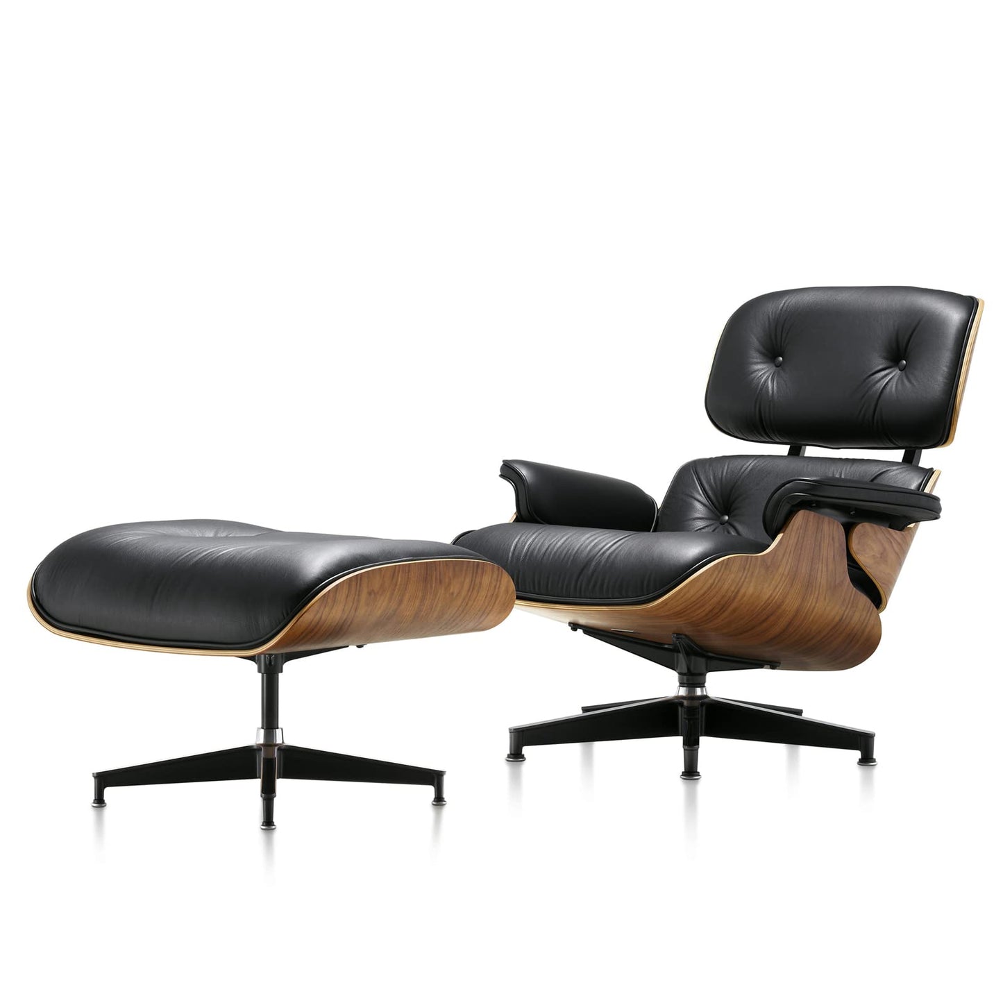 Top Black Grain Leather, Mid Century Chaise Lounge Chair with Ottoman, Modern Office Chair Classic Design, Heavy Duty Base Support for Living Room Study Lounge Office
