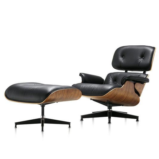 Top Black Grain Leather, Mid Century Chaise Lounge Chair with Ottoman, Modern Office Chair Classic Design, Heavy Duty Base Support for Living Room Study Lounge Office