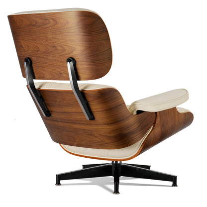 Chaise Lounge Chair with Ottoman Genuine Leather High-Resilience Foam Cushions Mid Century Modern Ergonomic Design for Living Room Study Lounge Office Walnut Ivory White
