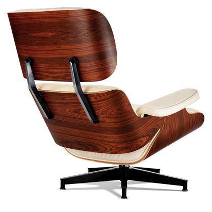 Chaise Lounge Chair with Ottoman Genuine Leather High-Resilience Foam Cushions Mid Century Modern Ergonomic Design for Living Room Study Lounge Office Palisander Ivory