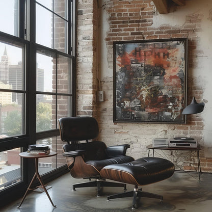 Top Black Grain Leather, Mid Century Chaise Lounge Chair with Ottoman, Modern Office Chair Classic Design, Heavy Duty Base Support for Living Room Study Lounge Office