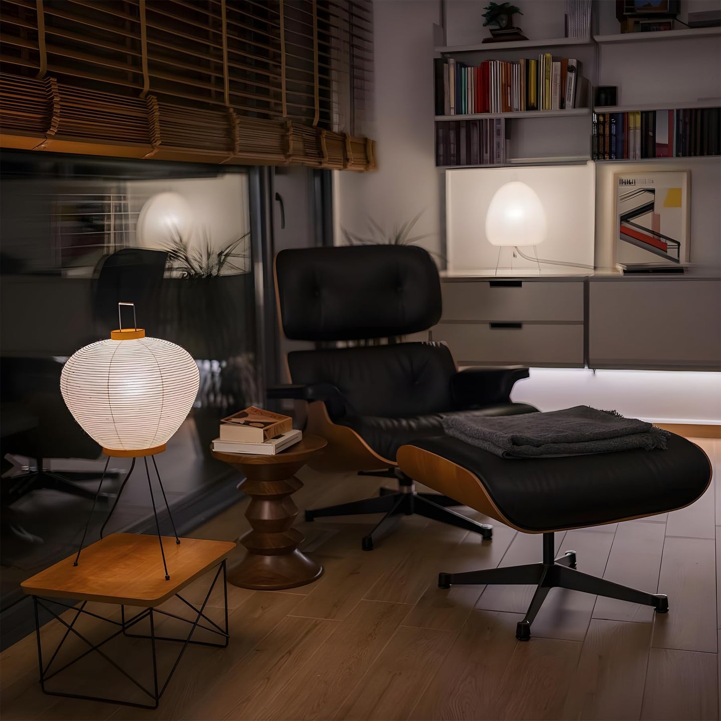 Top Black Grain Leather, Mid Century Chaise Lounge Chair and Ottoman, Modern Chair Classic Design, Heavy Duty Base Support for Living Room Study Lounge Office, Walnut, Heightening