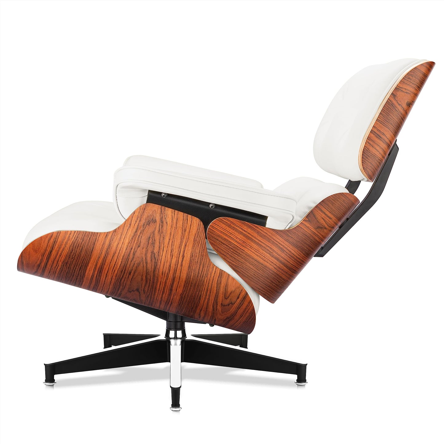 Chaise Lounge Chair with Ottoman Premium Aniline Leather Top Grain Leather High-Resilience Foam Cushions Mid Century Modern Ergonomic Design for Living Room Study Lounge Office Palisander White