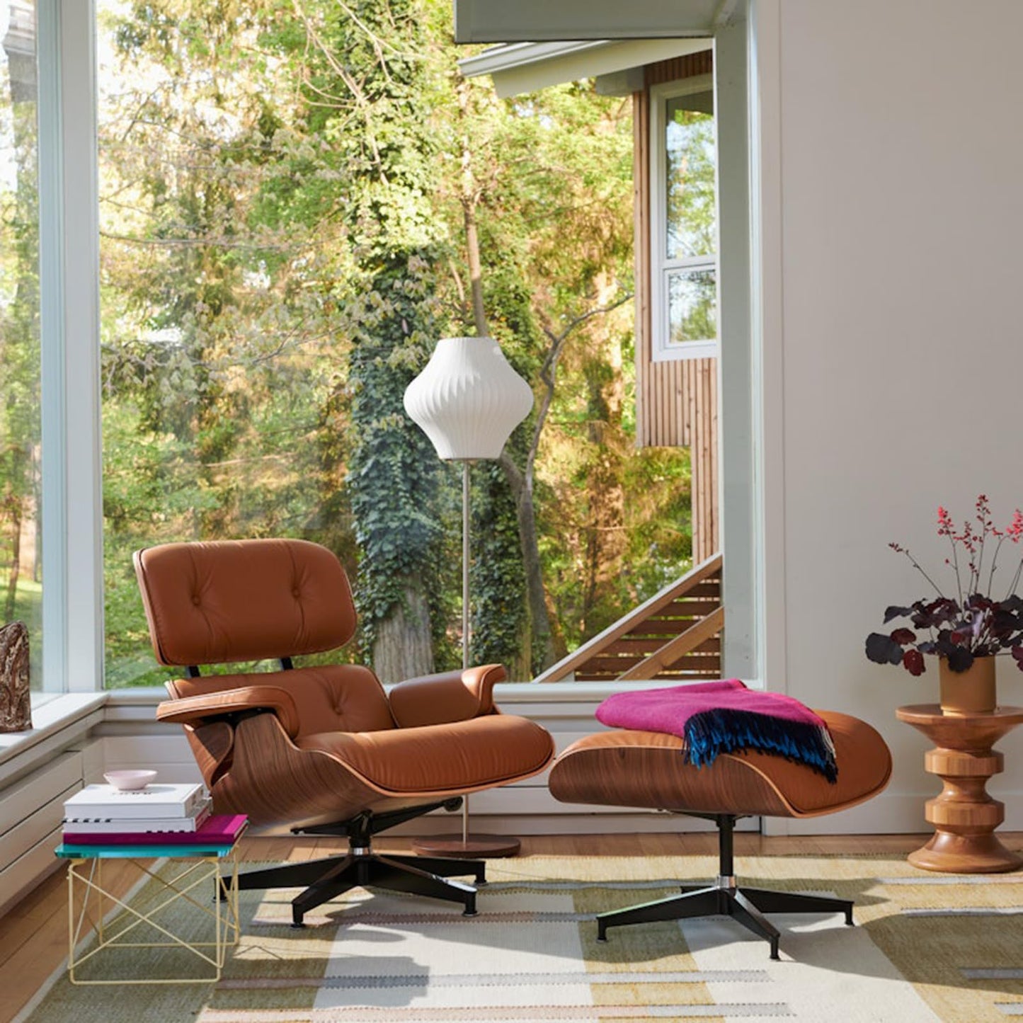 Chaise Lounge Chair with Ottoman Genuine Leather High-Resilience Foam Cushions Mid Century Modern Ergonomic Design for Living Room Study Lounge Office Walnut Brown