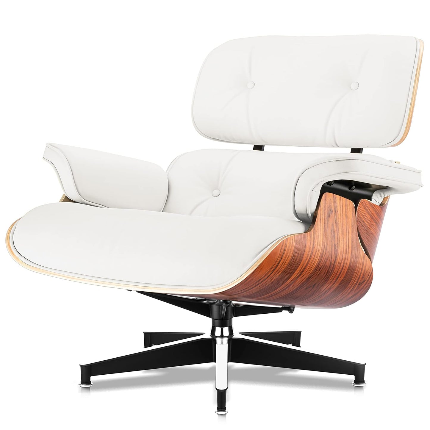 Top Grain Leather, Mid Century Chaise Lounge Chair and Ottoman, Modern Chair Classic Design, Heavy Duty Base Support for Living Room Study Lounge Office, Palisander-White, Heightening