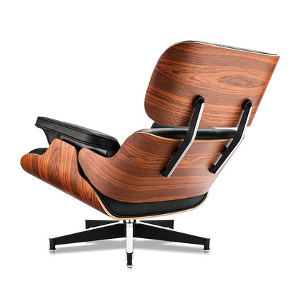Chaise Lounge Chair with Ottoman Genuine Leather High-Resilience Foam Cushions Mid Century Modern Ergonomic Design for Living Room Study Lounge Office Palisander Black