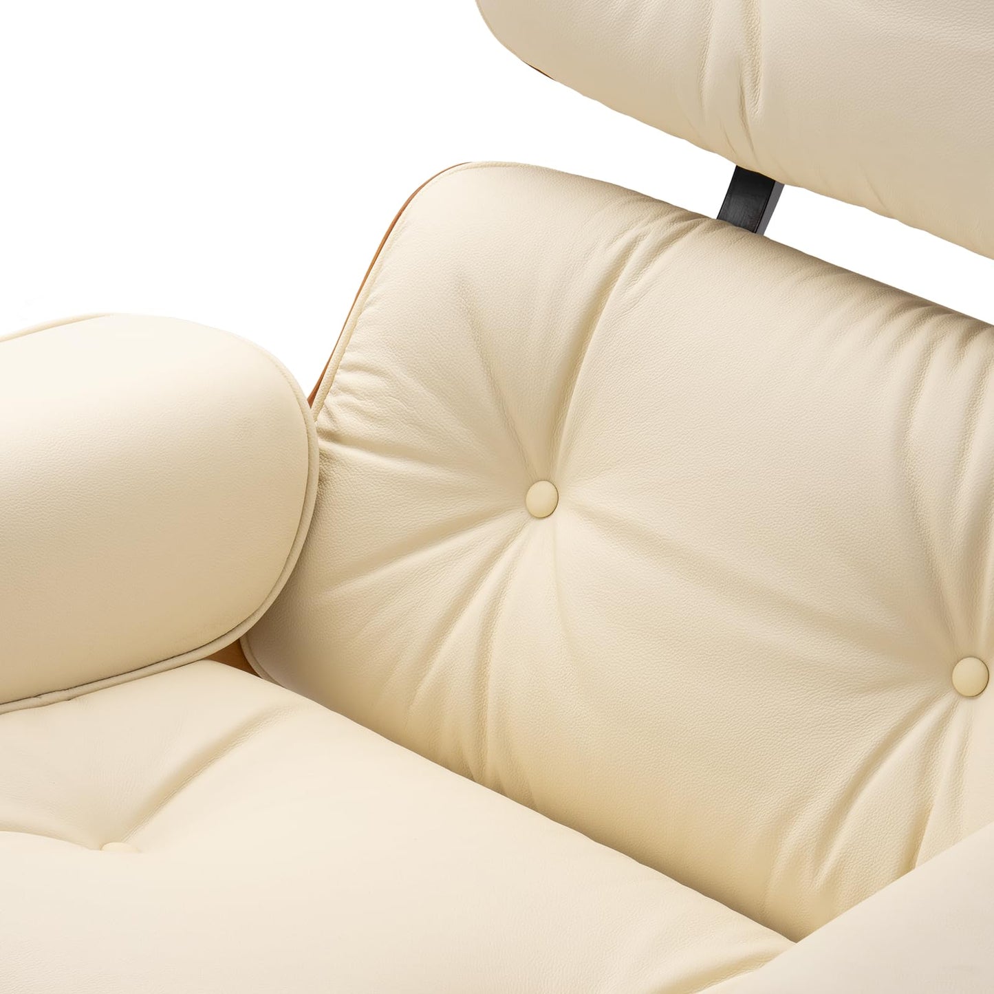 Chaise Lounge Chair with Ottoman Genuine Leather High-Resilience Foam Cushions Mid Century Modern Ergonomic Design for Living Room Study Lounge Office Walnut Ivory White