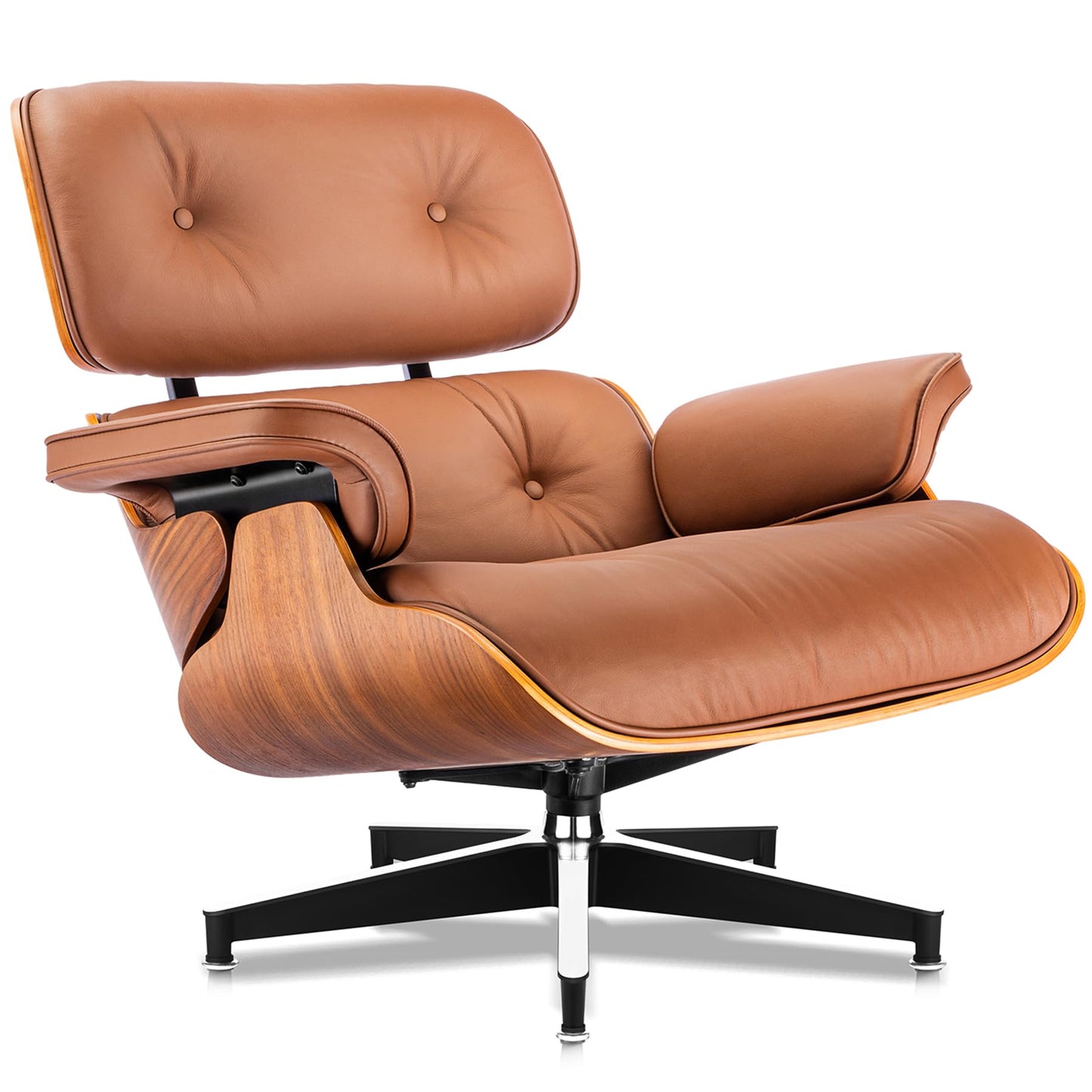 Top Grain Leather, Mid Century Chaise Lounge Chair and Ottoman, Modern Chair Classic Design, Heavy Duty Base Support for Living Room Study Lounge Office, Walnut-Brown, Heightening