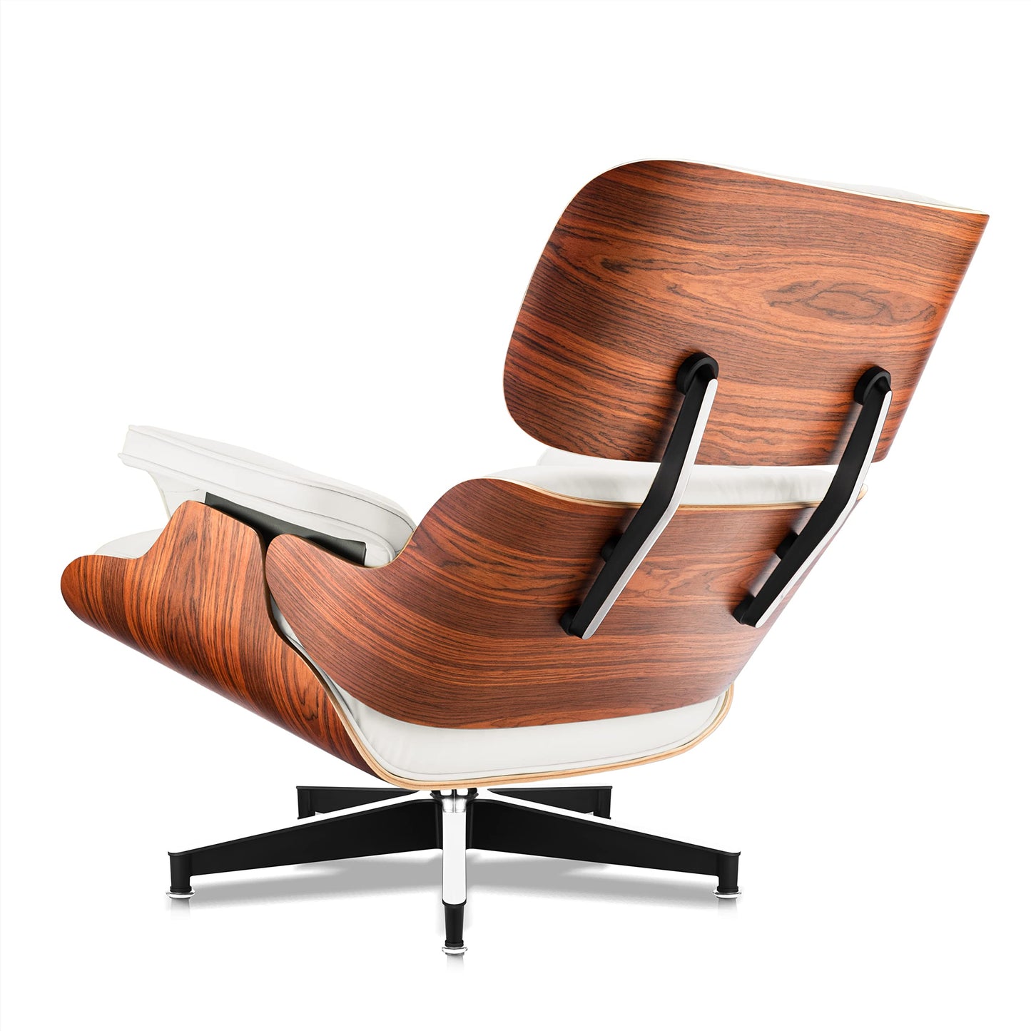 Chaise Lounge Chair with Ottoman Premium Aniline Leather Top Grain Leather High-Resilience Foam Cushions Mid Century Modern Ergonomic Design for Living Room Study Lounge Office Palisander White