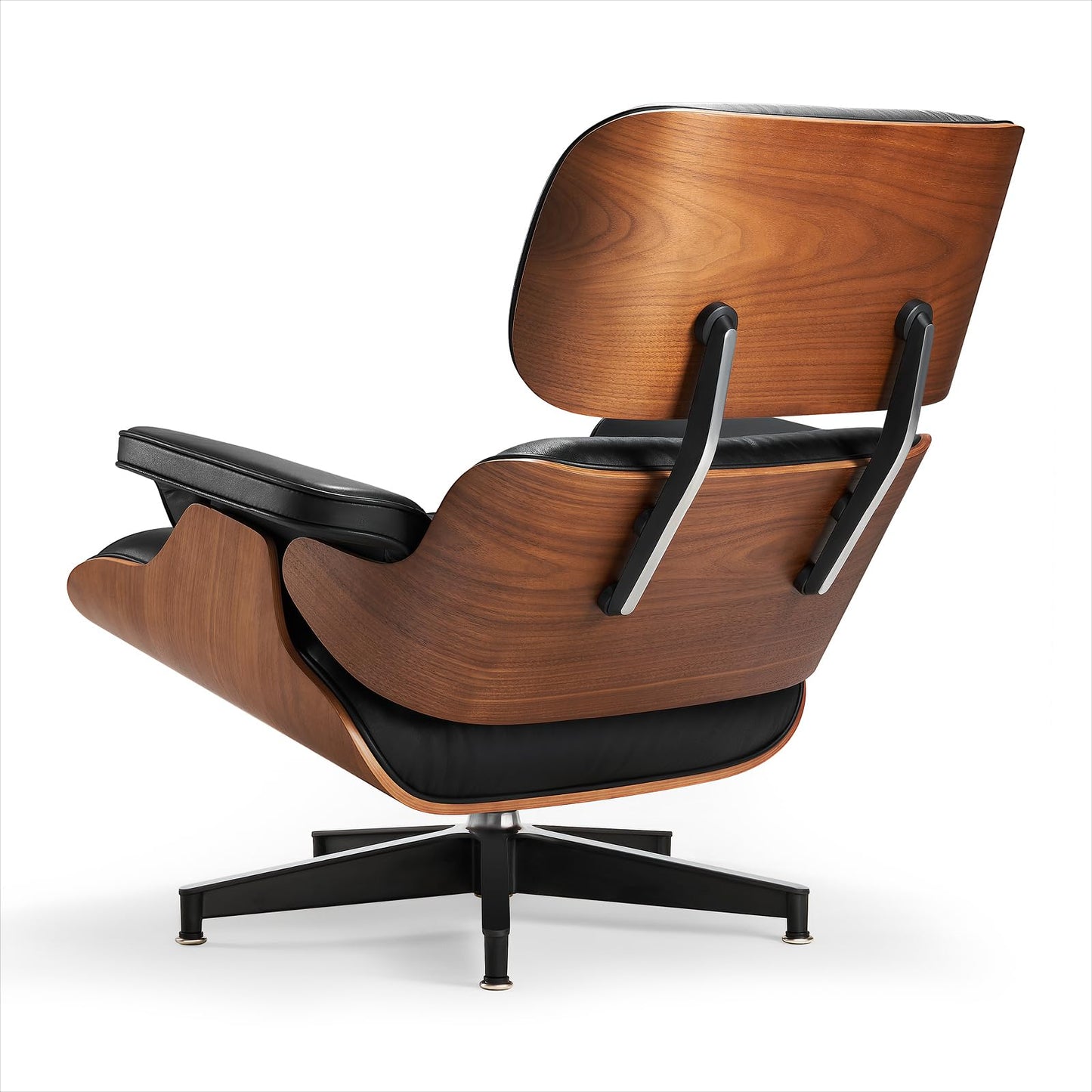 Chaise Lounge Chair with Ottoman Genuine Leather High-Resilience Foam Cushions Mid Century Modern Ergonomic Design for Living Room Study Lounge Office Dark Walnut Black