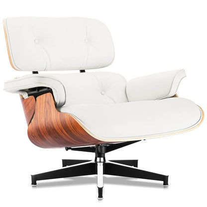 Top Grain Leather, Mid Century Chaise Lounge Chair and Ottoman, Modern Chair Classic Design, Heavy Duty Base Support for Living Room Study Lounge Office, Palisander-White