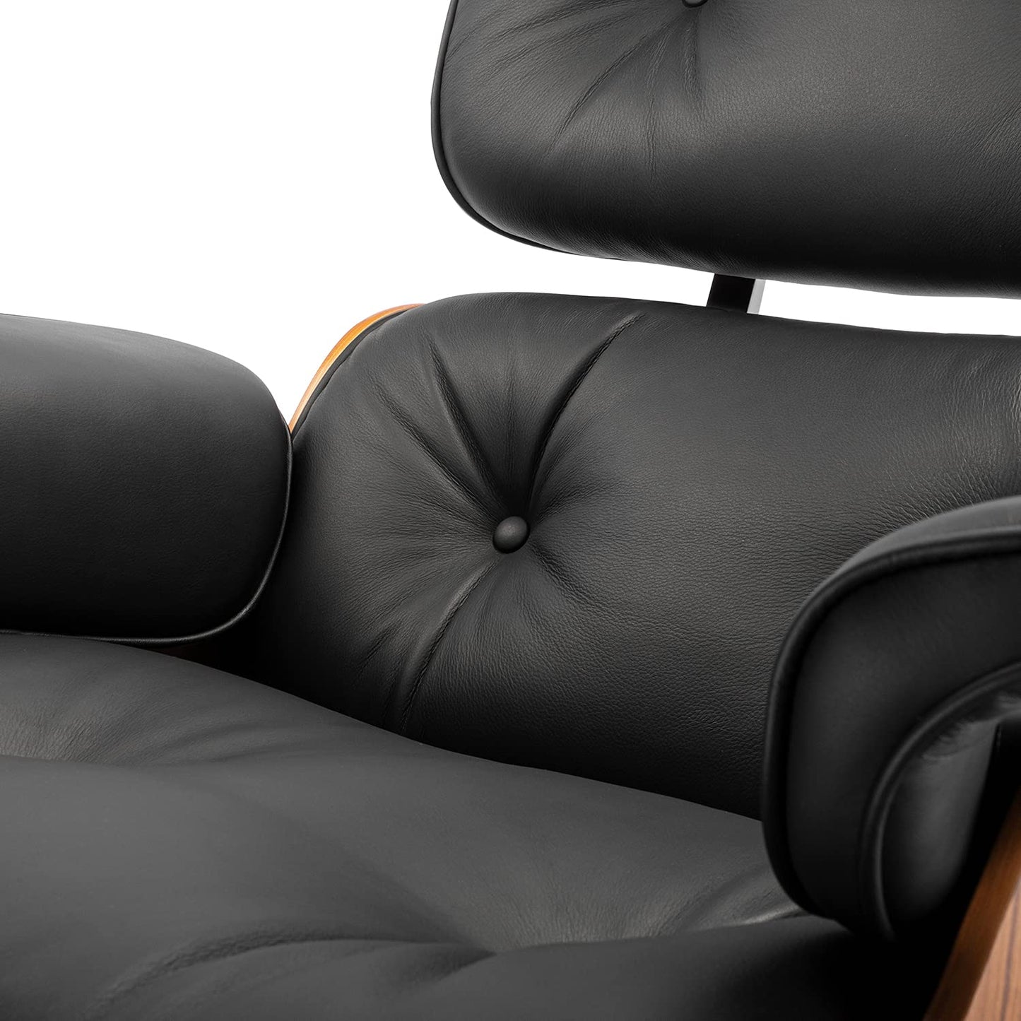 Chaise Lounge Chair with Ottoman Genuine Leather High-Resilience Foam Cushions Mid Century Modern Ergonomic Design for Living Room Study Lounge Office Palisander Black
