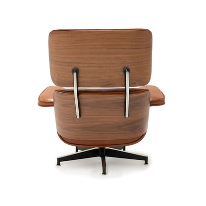 Chaise Lounge Chair with Ottoman Genuine Leather High-Resilience Foam Cushions Mid Century Modern Ergonomic Design for Living Room Study Lounge Office Walnut Brown