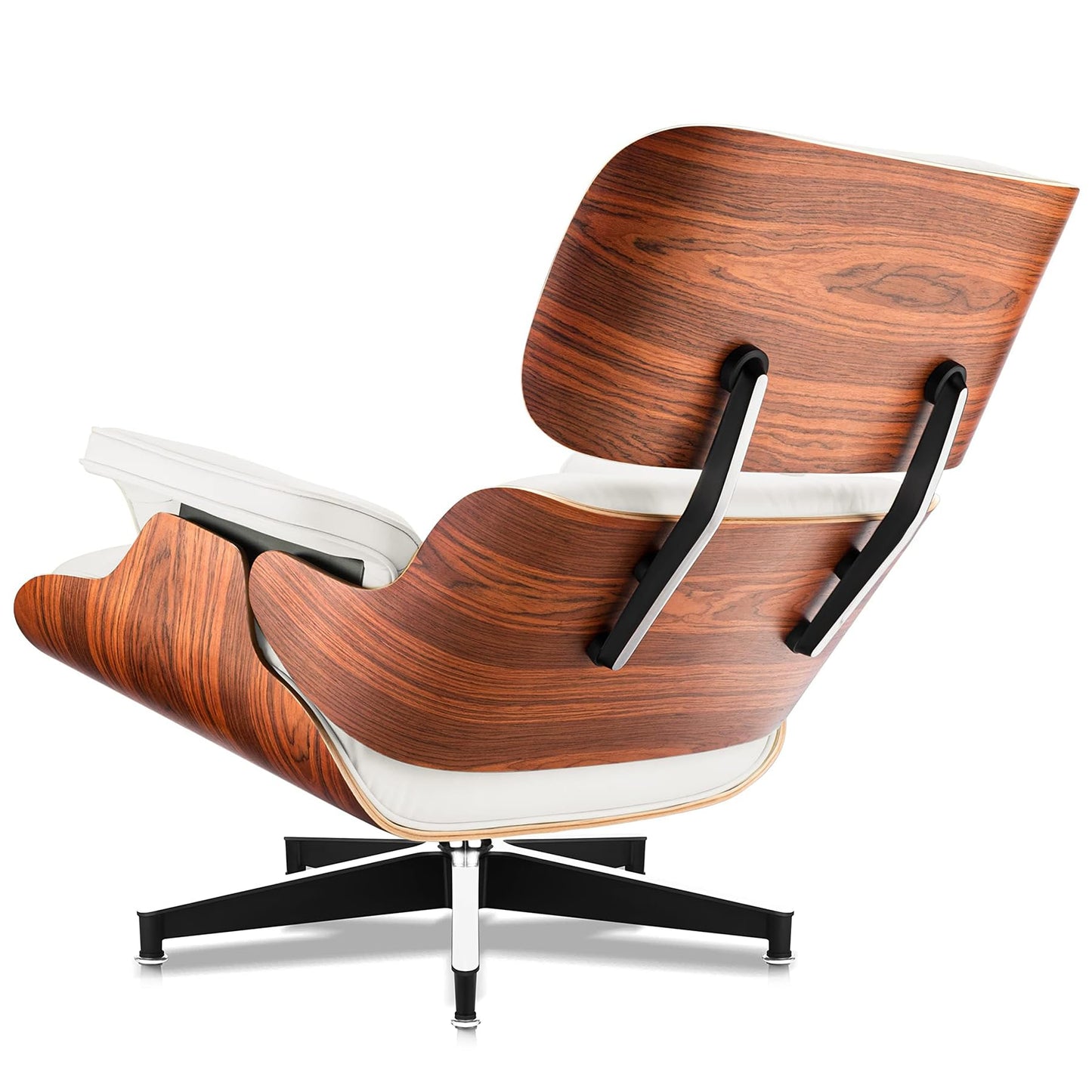 Top Grain Leather, Mid Century Chaise Lounge Chair and Ottoman, Modern Chair Classic Design, Heavy Duty Base Support for Living Room Study Lounge Office, Palisander-White, Heightening