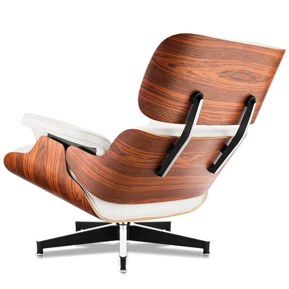 Top Grain Leather, Mid Century Chaise Lounge Chair and Ottoman, Modern Chair Classic Design, Heavy Duty Base Support for Living Room Study Lounge Office, Palisander-White, Heightening