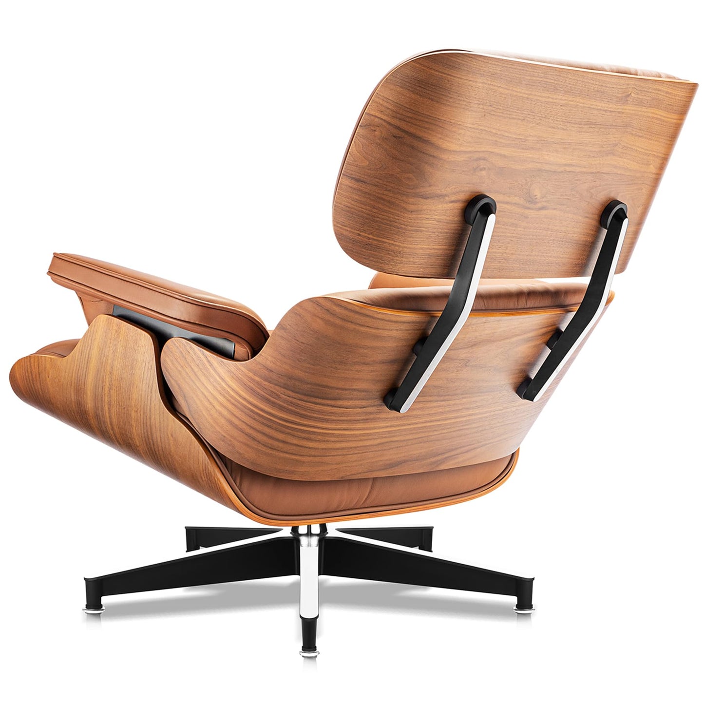 Top Grain Leather, Mid Century Chaise Lounge Chair and Ottoman, Modern Chair Classic Design, Heavy Duty Base Support for Living Room Study Lounge Office, Walnut-Brown