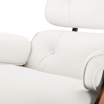 Chaise Lounge Chair with Ottoman Premium Aniline Leather Top Grain Leather High-Resilience Foam Cushions Mid Century Modern Ergonomic Design for Living Room Study Lounge Office Palisander White