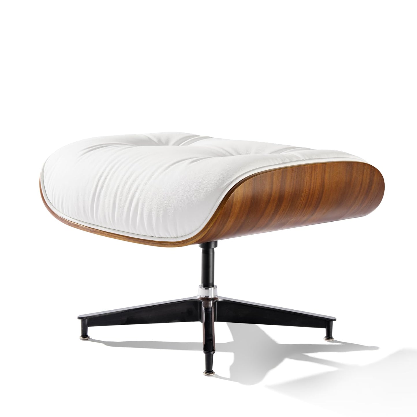 Chaise Lounge Chair with Ottoman Genuine Leather High-Resilience Foam Cushions Mid Century Modern Ergonomic Design for Living Room Study Lounge Office Walnut White