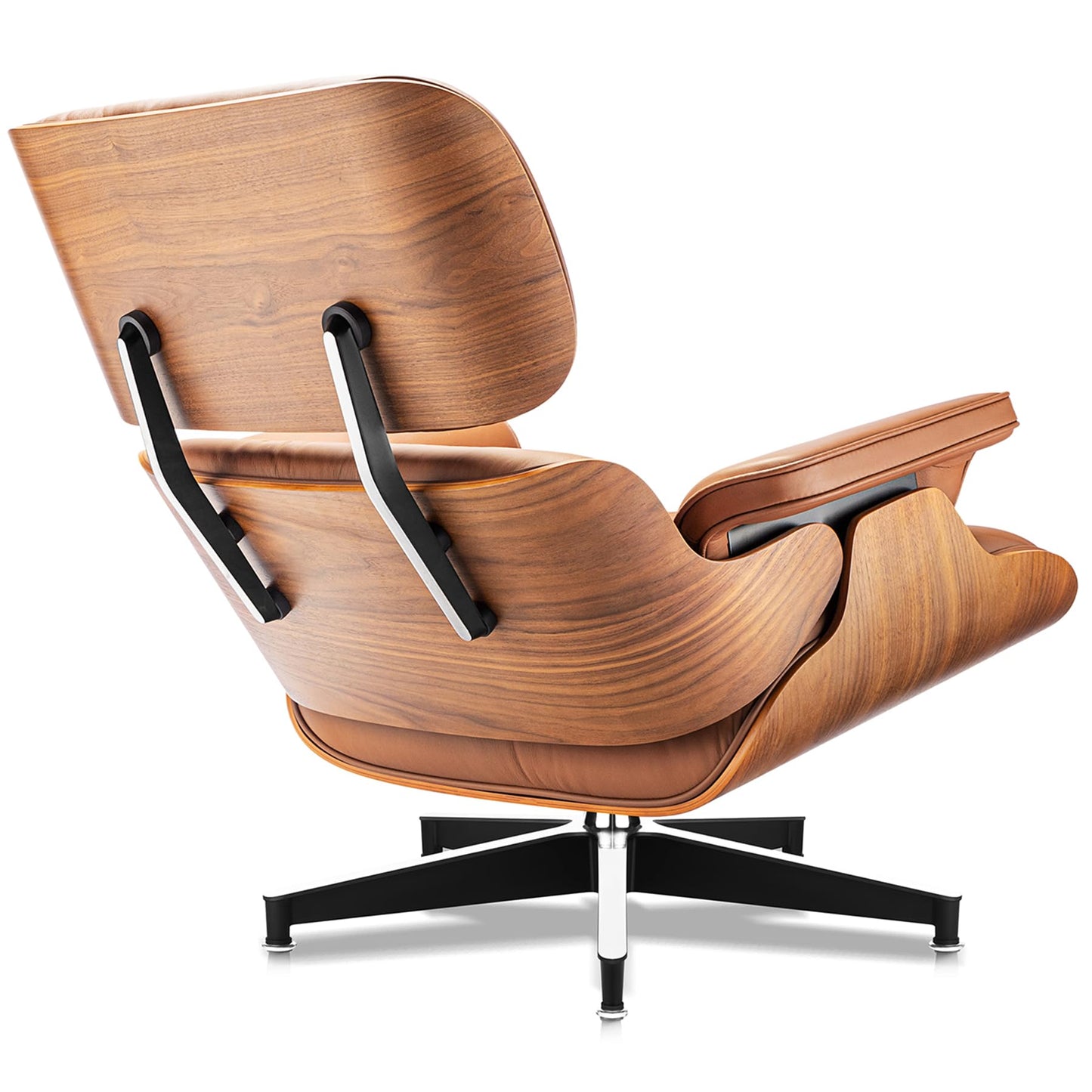Top Grain Leather, Mid Century Chaise Lounge Chair and Ottoman, Modern Chair Classic Design, Heavy Duty Base Support for Living Room Study Lounge Office, Walnut-Brown, Heightening