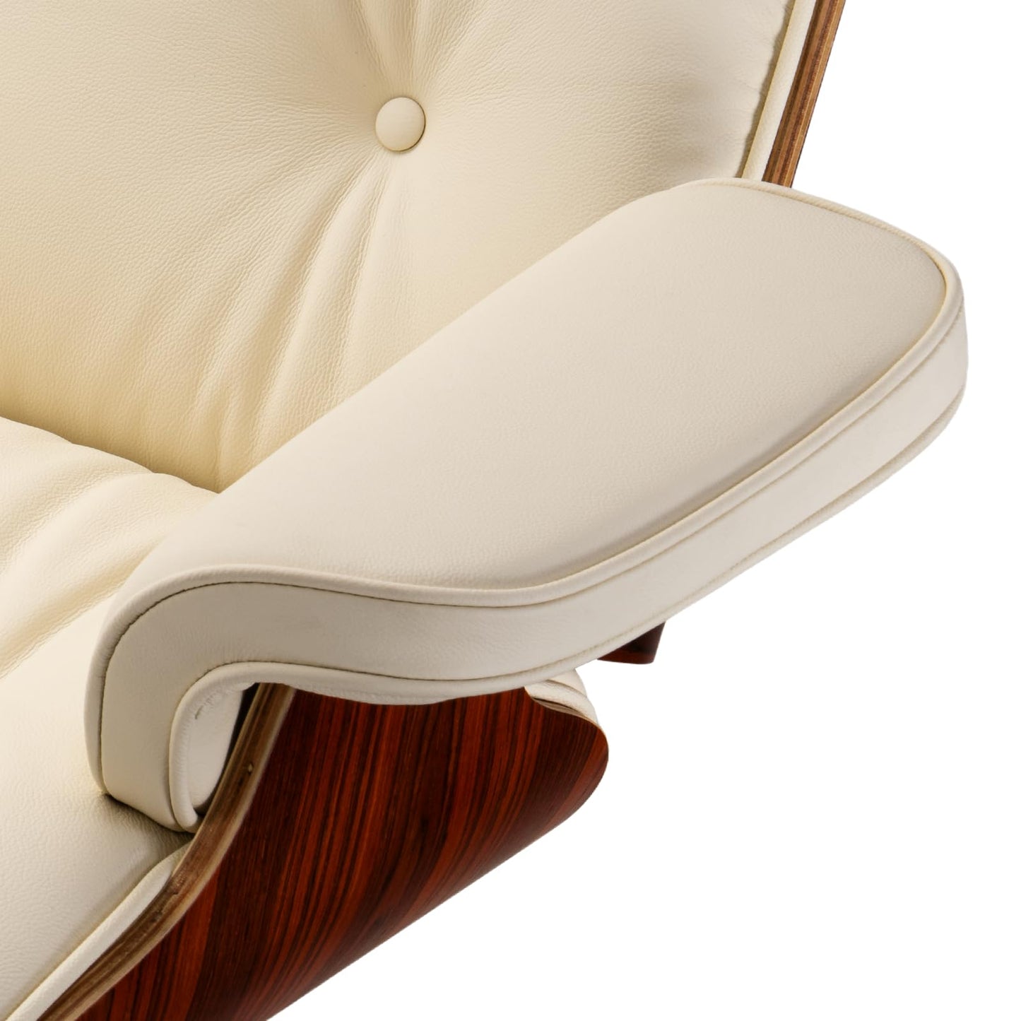 Chaise Lounge Chair with Ottoman Genuine Leather High-Resilience Foam Cushions Mid Century Modern Ergonomic Design for Living Room Study Lounge Office Palisander Ivory