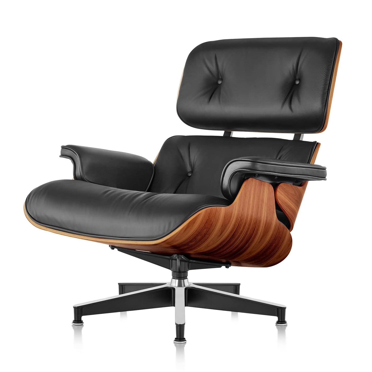 Mid Century Chaise Lounge Chair with Ottoman, Top Black Grain Leather, Modern Office Chair Classic Design, Heavy Duty Base Support for Living Room Study Lounge Office