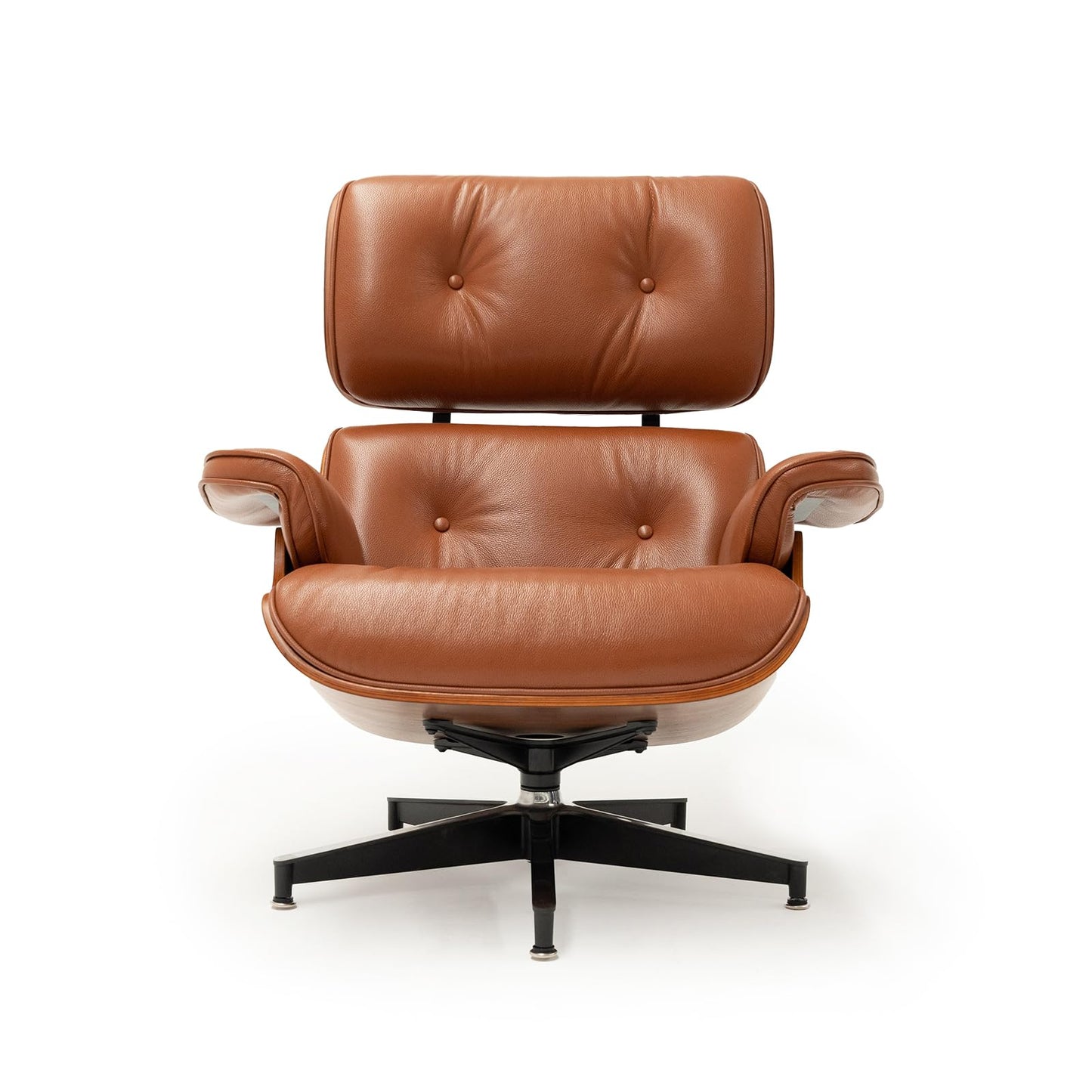Mid Century Chaise Lounge Chair with Ottoman, Top Black Grain Leather, Modern Office Chair Classic Design, Heavy Duty Base Support for Living Room Study Lounge Office