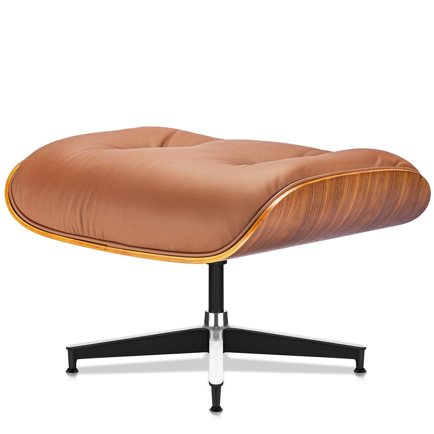 Top Grain Leather, Mid Century Chaise Lounge Chair and Ottoman, Modern Chair Classic Design, Heavy Duty Base Support for Living Room Study Lounge Office, Walnut-Brown, Heightening