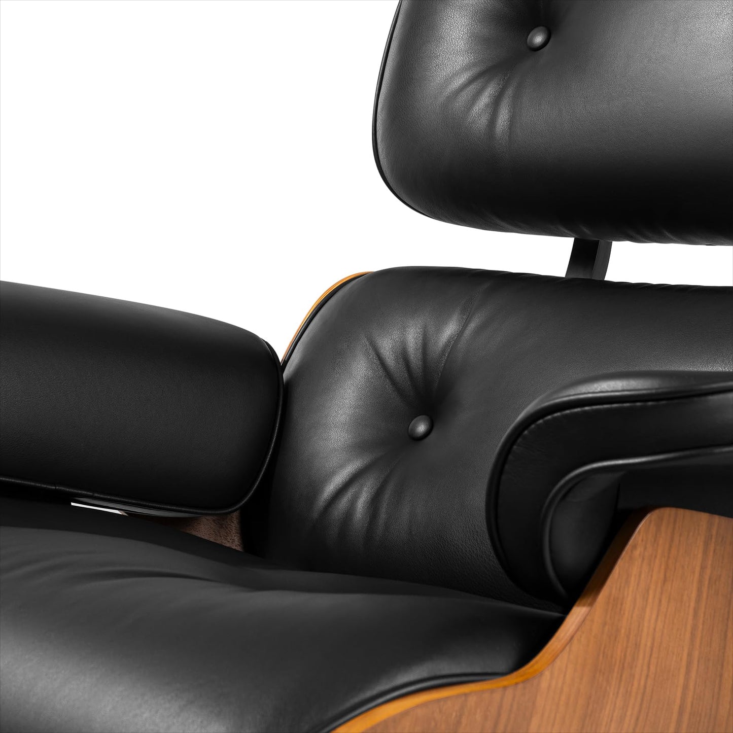 Chaise Lounge Chair with Ottoman Genuine Leather High-Resilience Foam Cushions Mid Century Modern Ergonomic Design for Living Room Study Lounge Office Dark Walnut Black