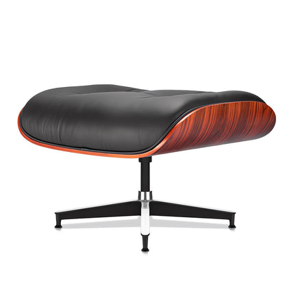 Top Black Grain Leather, Mid Century Chaise Lounge Chair and Ottoman, Modern Chair Classic Design, Heavy Duty Base Support for Living Room Study Lounge Office, Darkrosewood, Heightening