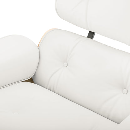 Chaise Lounge Chair with Ottoman Premium Aniline Leather Top Grain Leather High-Resilience Foam Cushions Mid Century Modern Ergonomic Design for Living Room Study Lounge Office Palisander White