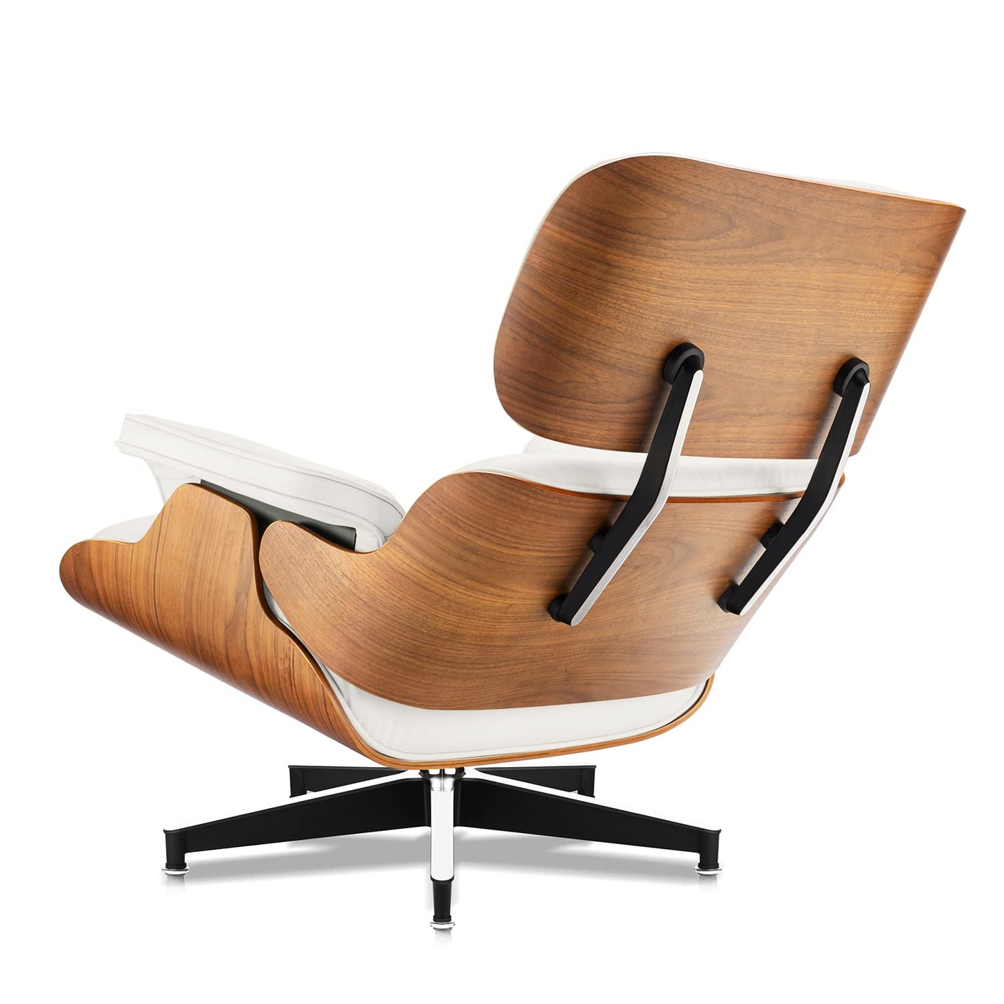 Chaise Lounge Chair with Ottoman Premium Aniline Leather Top Grain Leather High-Resilience Foam Cushions Mid Century Modern Ergonomic Design for Living Room Study Lounge Office Walnut White
