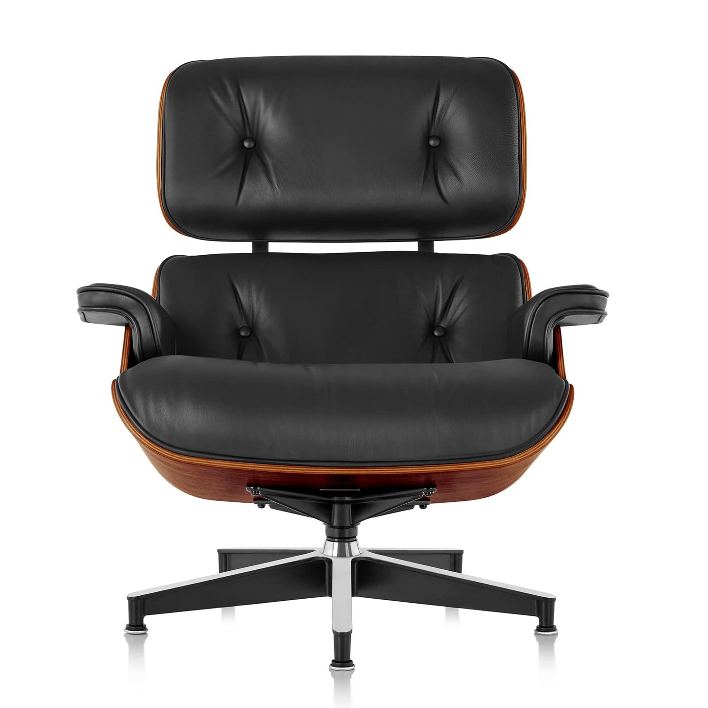 Mid Century Chaise Lounge Chair with Ottoman, Top Black Grain Leather, Modern Office Chair Classic Design, Heavy Duty Base Support for Living Room Study Lounge Office