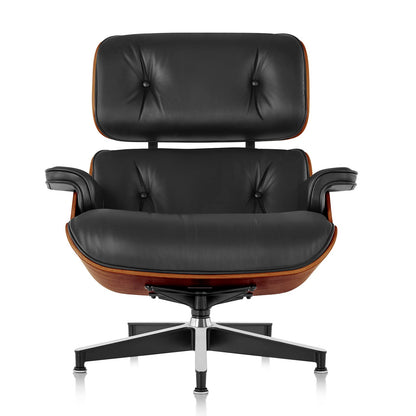 Mid Century Chaise Lounge Chair with Ottoman, Top Black Grain Leather, Modern Office Chair Classic Design, Heavy Duty Base Support for Living Room Study Lounge Office