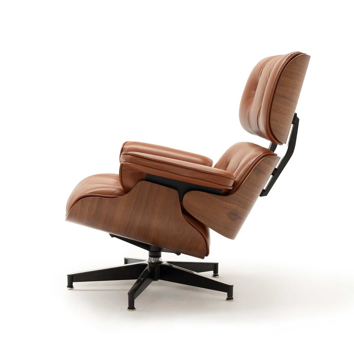 Mid Century Chaise Lounge Chair with Ottoman, Top Black Grain Leather, Modern Office Chair Classic Design, Heavy Duty Base Support for Living Room Study Lounge Office