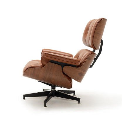 Mid Century Chaise Lounge Chair with Ottoman, Top Black Grain Leather, Modern Office Chair Classic Design, Heavy Duty Base Support for Living Room Study Lounge Office