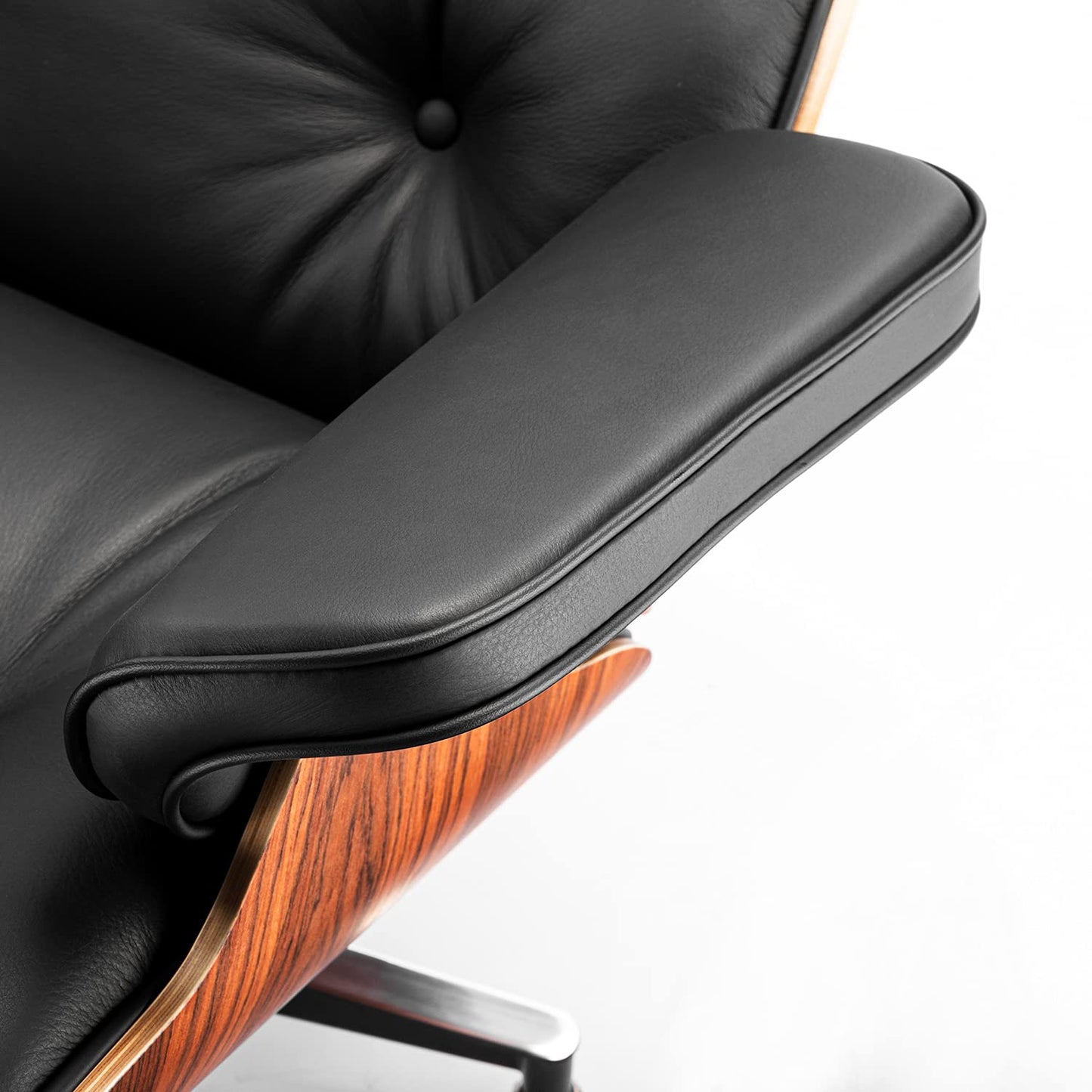 Chaise Lounge Chair with Ottoman Genuine Leather High-Resilience Foam Cushions Mid Century Modern Ergonomic Design for Living Room Study Lounge Office Palisander Black