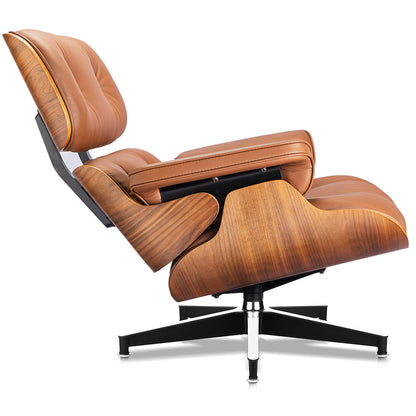 Top Grain Leather, Mid Century Chaise Lounge Chair and Ottoman, Modern Chair Classic Design, Heavy Duty Base Support for Living Room Study Lounge Office, Walnut-Brown, Heightening