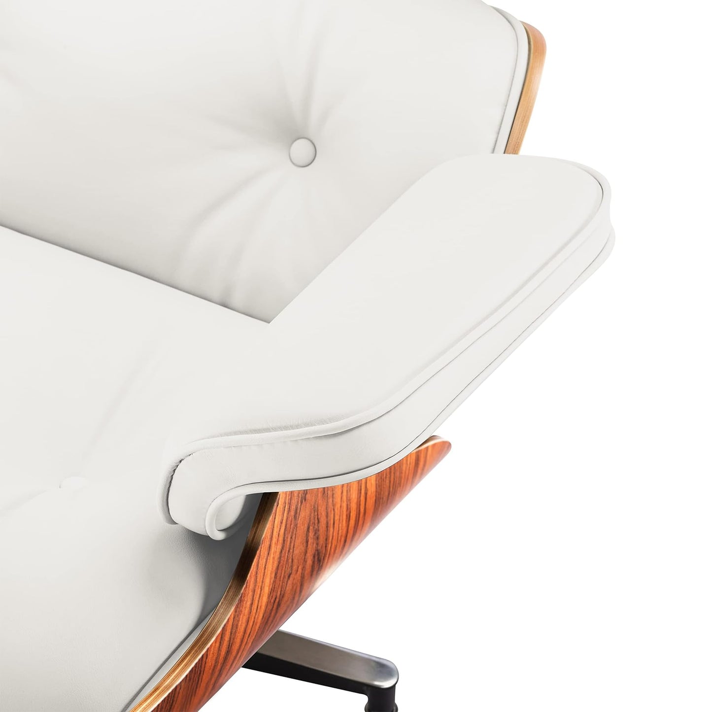 Top Grain Leather, Mid Century Chaise Lounge Chair and Ottoman, Modern Chair Classic Design, Heavy Duty Base Support for Living Room Study Lounge Office, Palisander-White